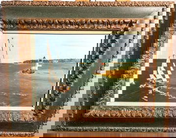 Vintage Oceanic Beach Front Oil on Canvas Painting