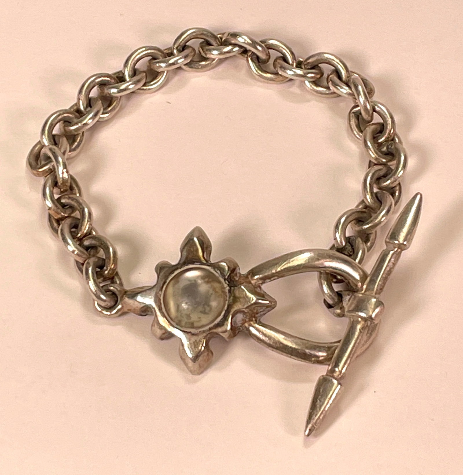 Vintage 925 Sterling Silver Rolo Link Chain Toggle Clasp Bracelet (1 of 12)