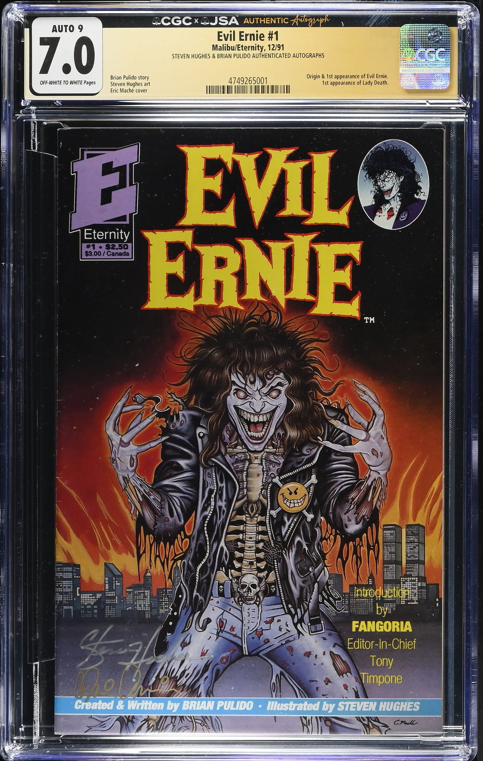 Evil Ernie #1 Malibu/Eternity, 12/91 - G: 7.0- Steven Hughes & Brian Pulido Authenicated Autographs (1 of 2)