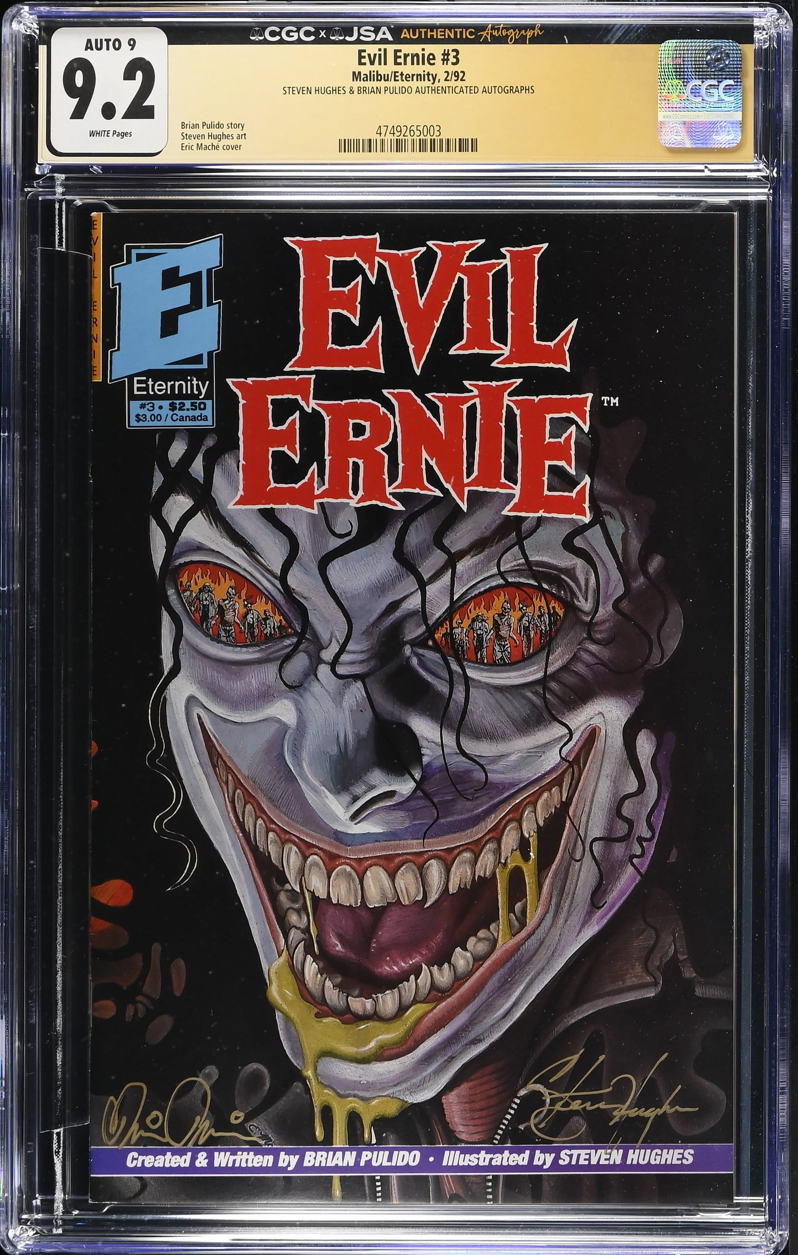 Evil Ernie #3 Malibu/Eternity, 2/92 - G: 9.2 - Steven Hughes & Brian Pulido Authenicated Autographs (1 of 2)