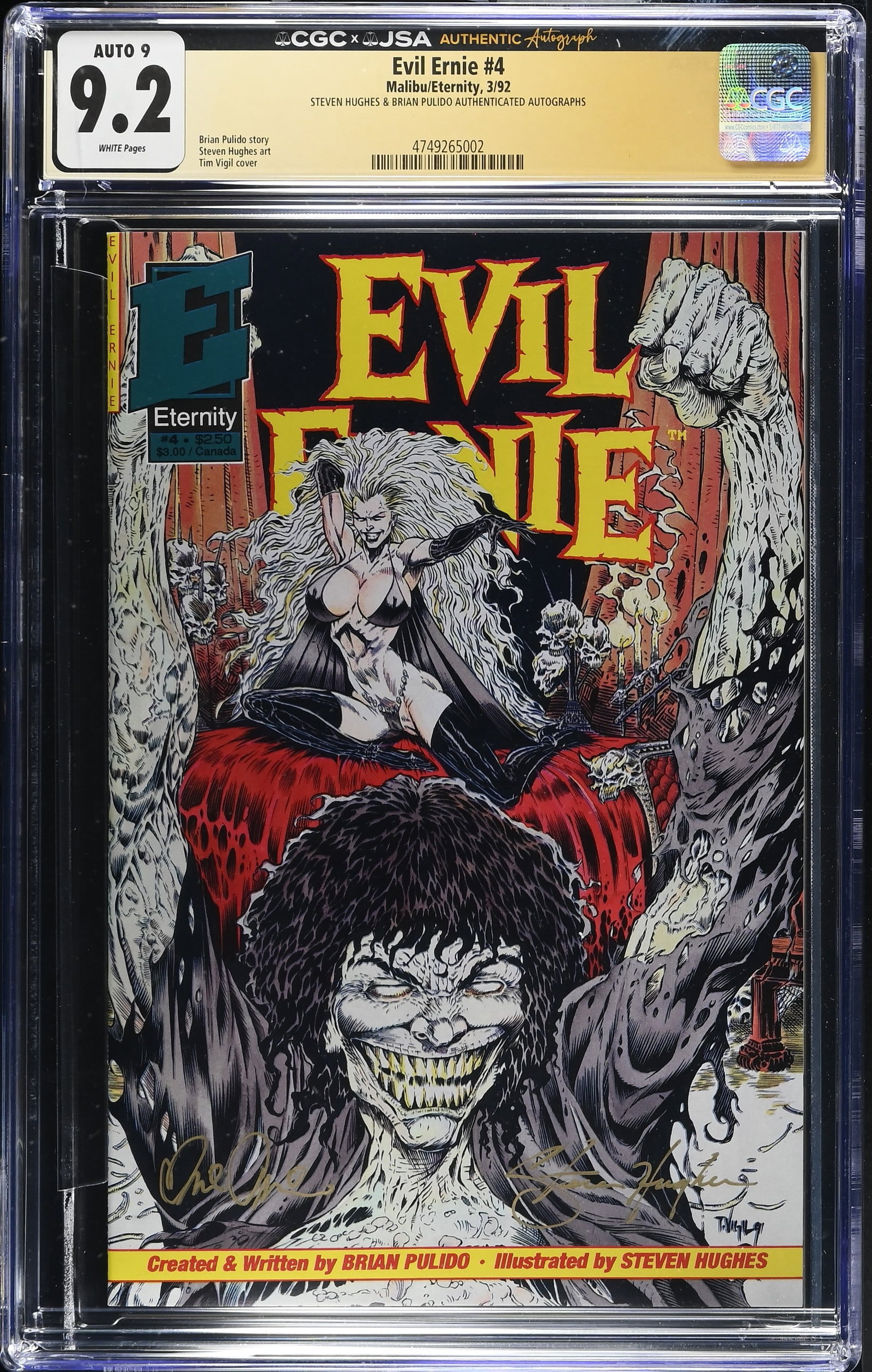 Evil Ernie #4 Malibu/Eternity, 3/92 - G: 9.2 - Steven Hughes & Brian Pulido Authenicated Autographs (1 of 2)