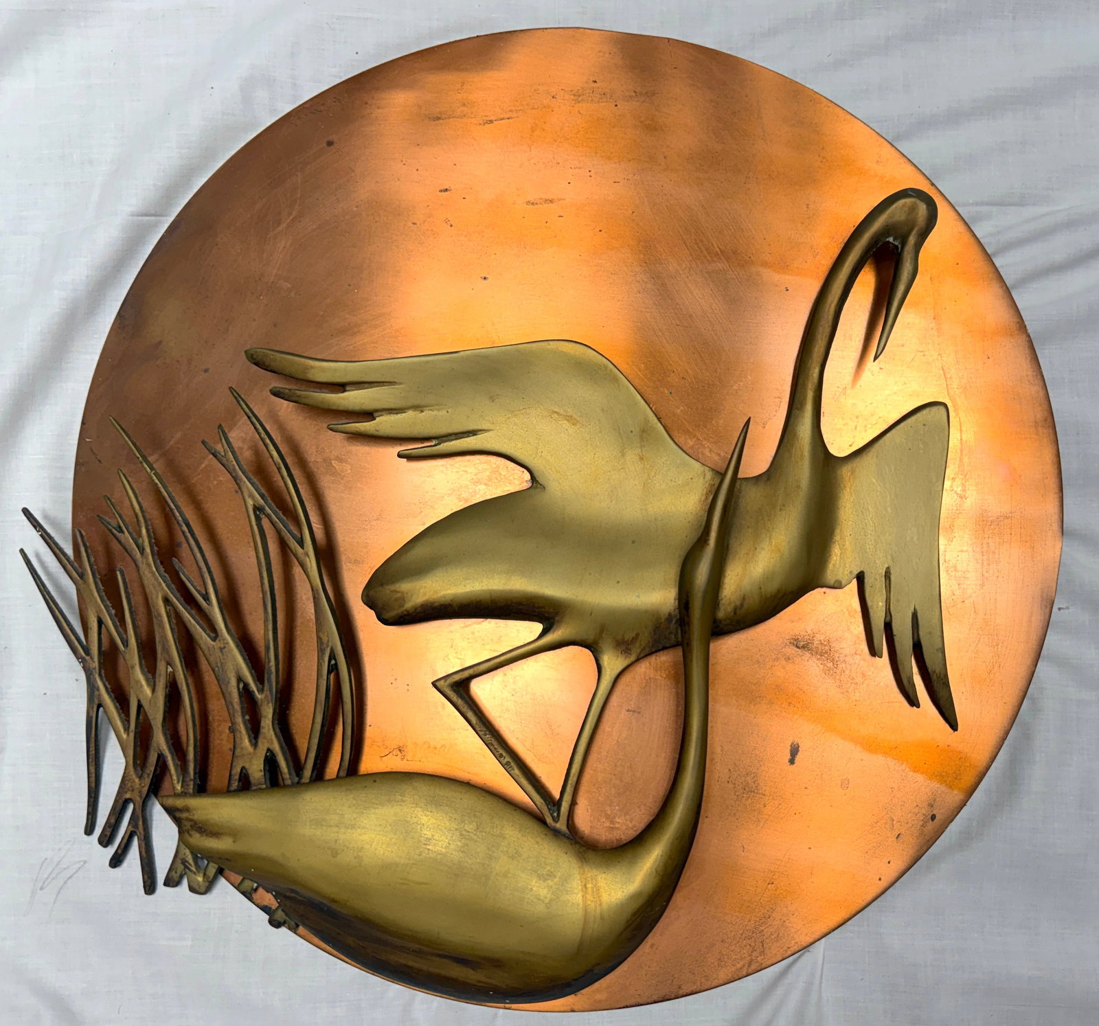 Vintage Mid-Century Copper & Brass Herons Wall Art (1 of 5)