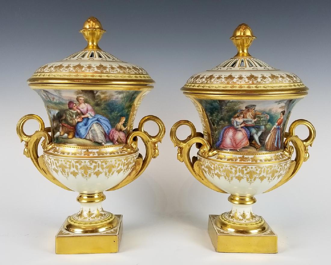 Pair of 19th C. Royal Vienna Vases w/ Lids (1 of 9)