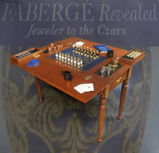 House of Faberge Imperial 5 in 1 Game Table Limited: House of Faberge Imperial 5 in 1 Game Table Limited Edition. The House of Fabergé Game Table is fully appointed with playing boards and high-end pieces for Checkers, Chess, Dominoes, Backgammon and P