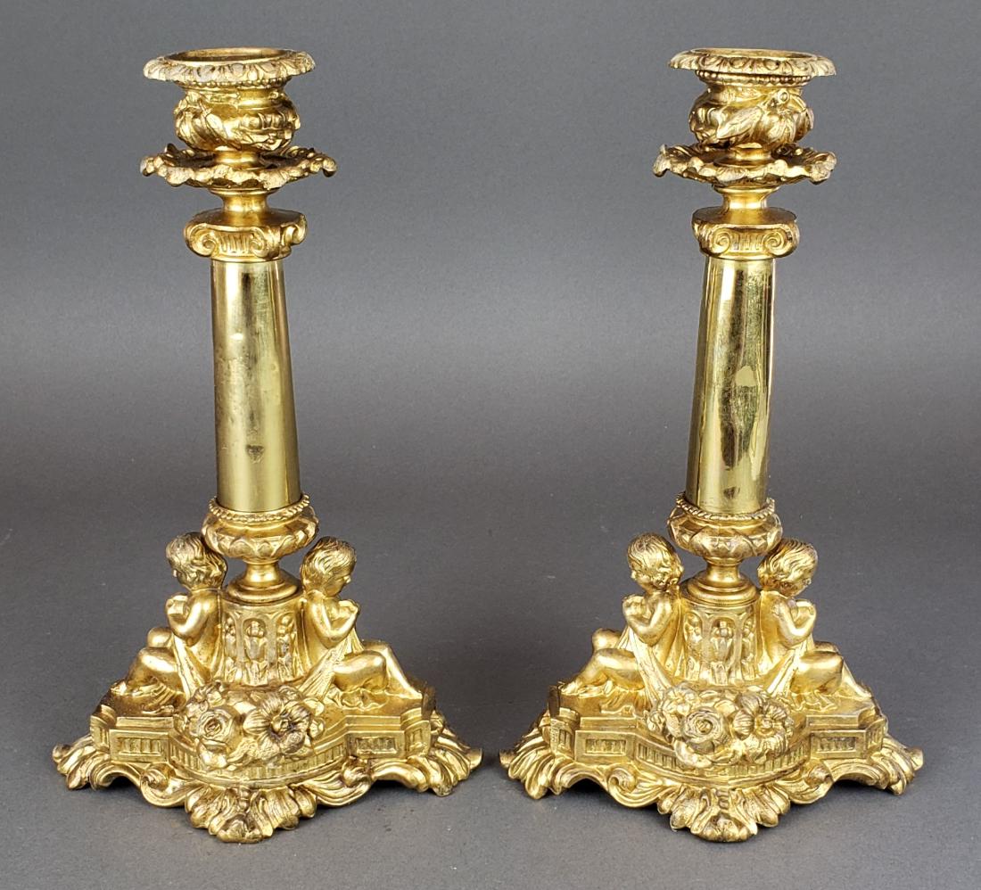 Pair of French Figural Bronze Candlesticks (1 of 4)
