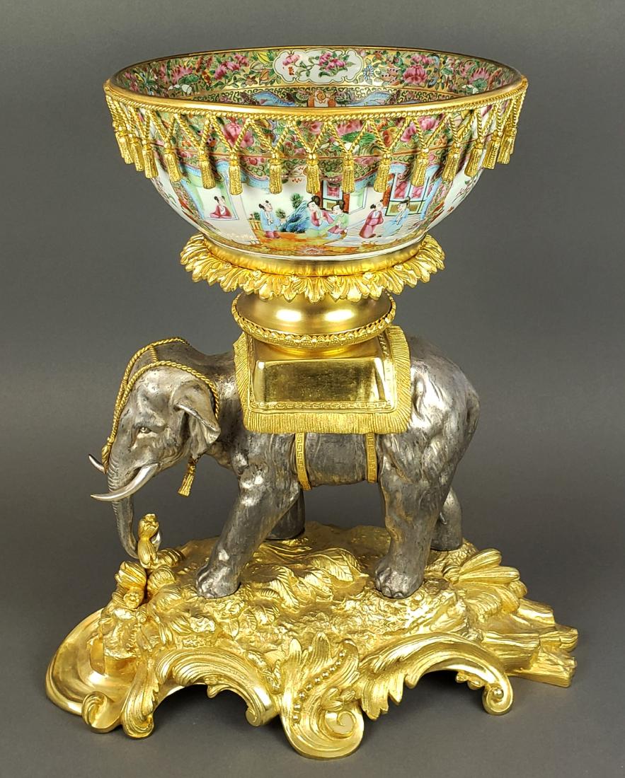 Large Bronze & Porcelain Chinese Elephant Centerpiece (1 of 5)