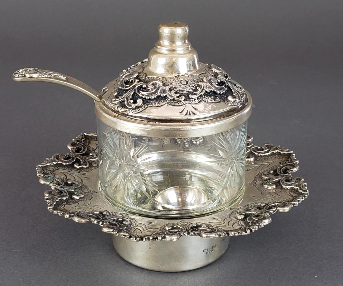 Sterling Silver & Crystal Sugar Bowl w/ Spoon