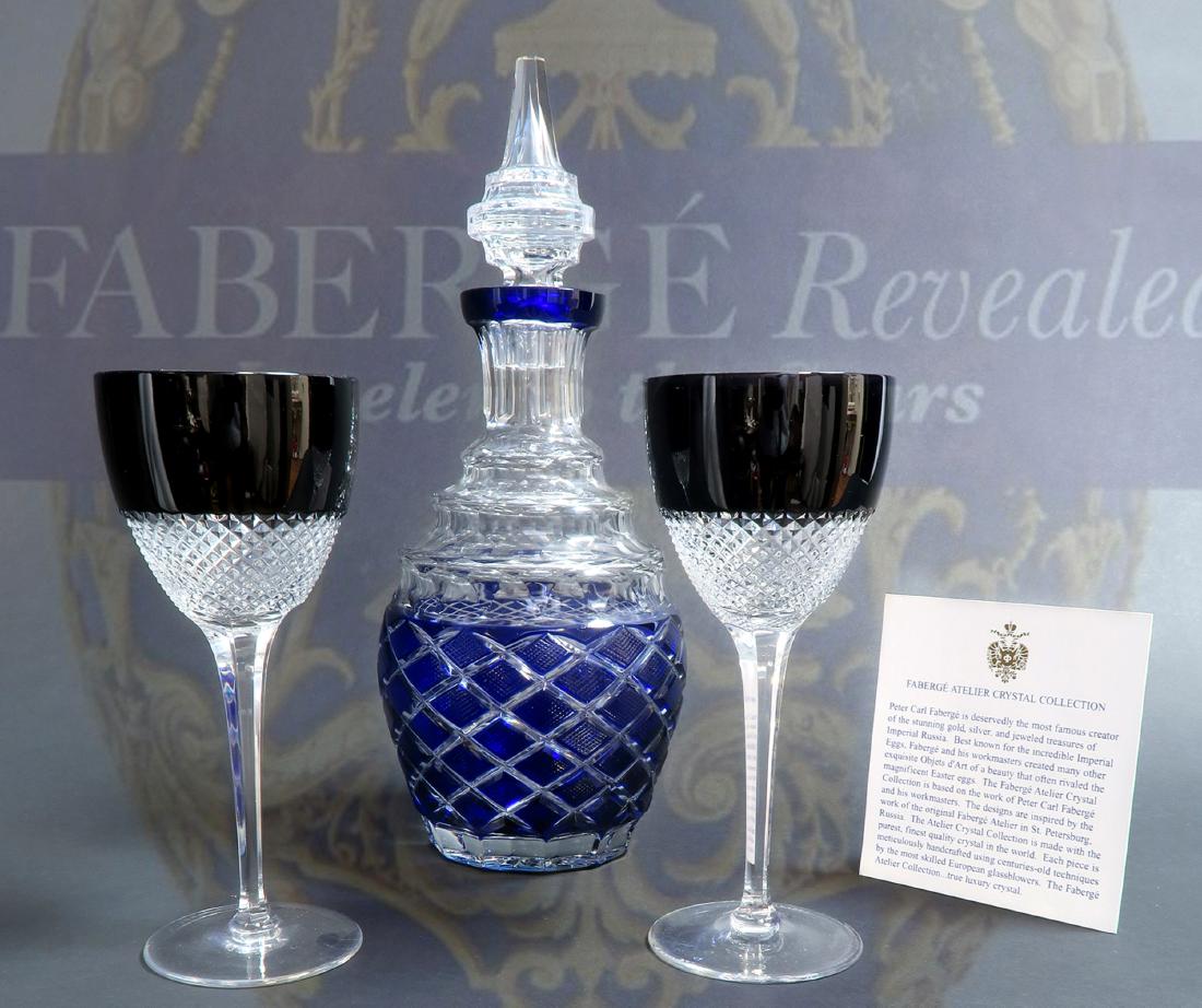 Signed Faberge Crystal Decanter & 2 Glasses (1 of 5)