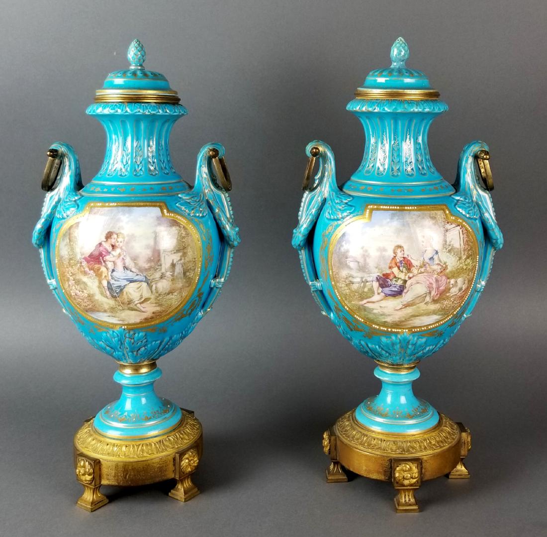 Pair of 19th C. Sevres Turquoise Blue Bronze Mounted (1 of 10)