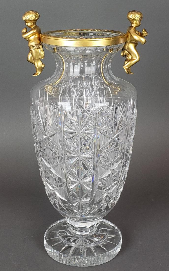 French Large Baccarat Style Cut Crystal & Bronze Vase (1 of 3)