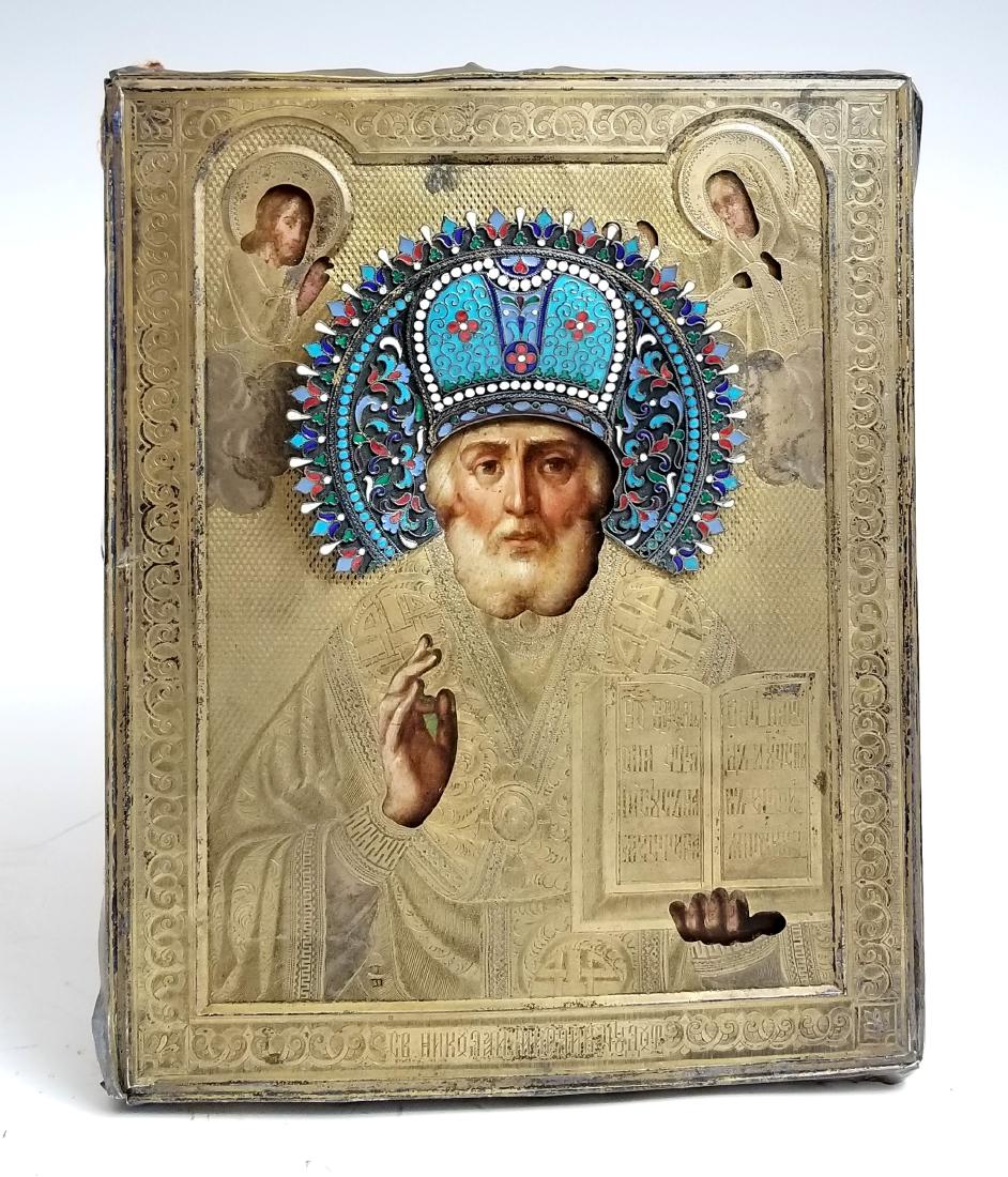 Early 19th C. Icon Painting with Russian Enamel and (1 of 7)