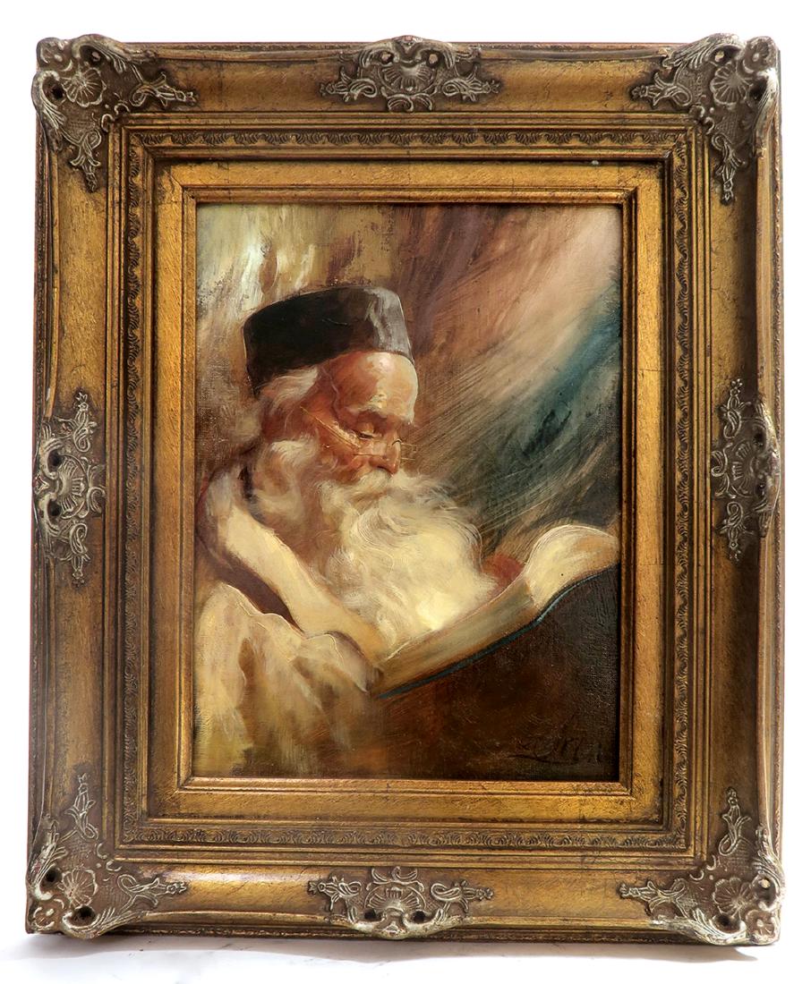 Framed Oil on Canvas Portrait of a Rabbi. Signed (1 of 4)