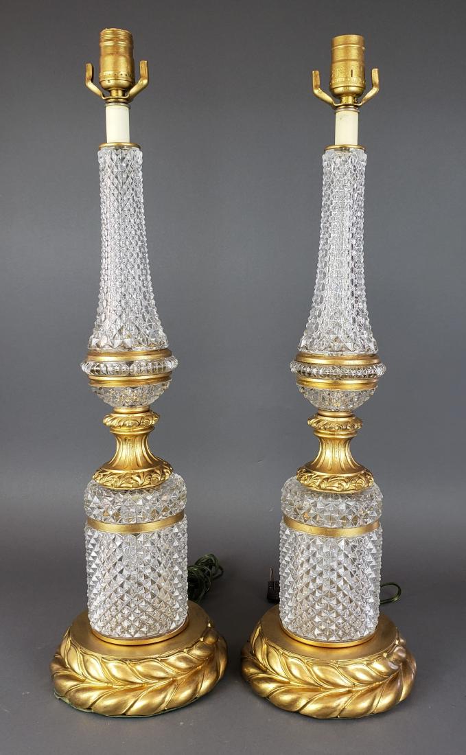 Pair of French Baccarat Style Cut Crystal & Bronze (1 of 4)