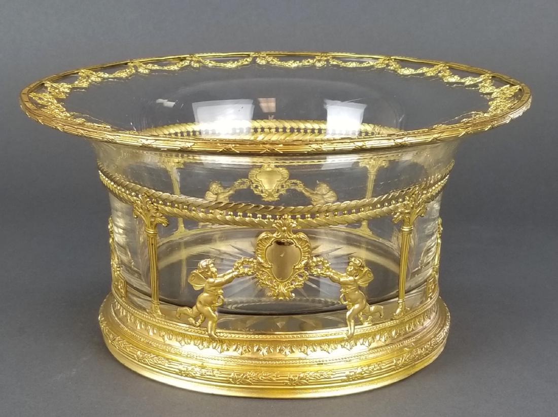 Large 19th C. French Baccarat Crystal & Bronze Bowl: Large 19th C. French Baccarat Crystal & Bronze Bowl. Measures H: 5" W: 9 1/4"