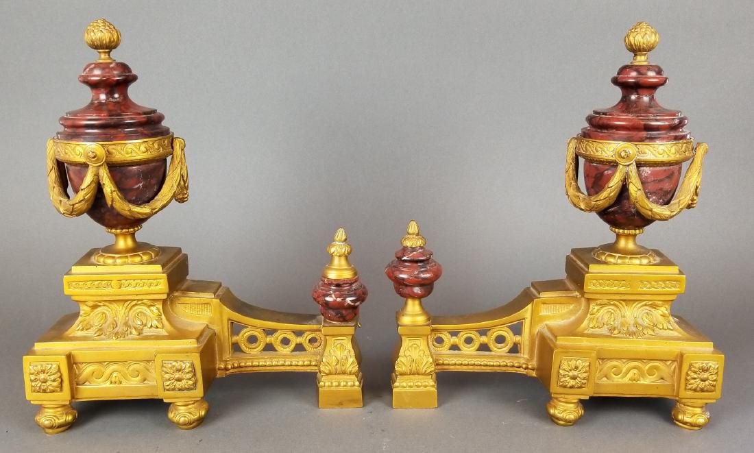 Pair of 19th C. Bronze & Rouge Marble Chenets (1 of 5)