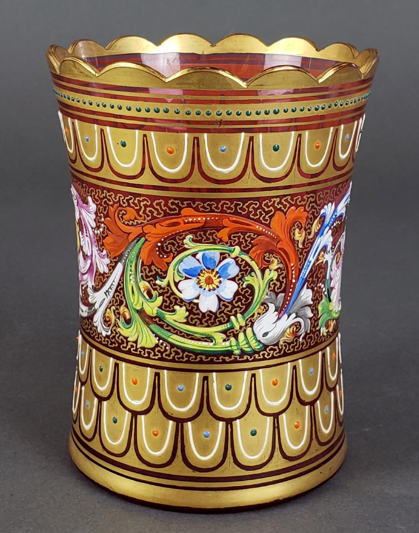Moser Enamelled Glass Tumbler: Moser Enamelled Glass Tumbler. Measures H: 4 1/2" W: 3 1/2"