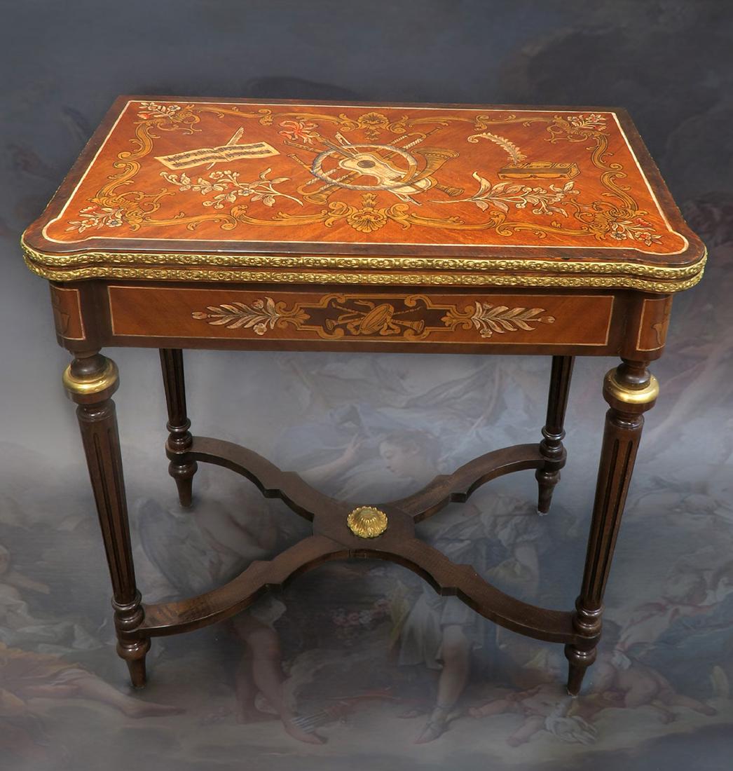 French Louis XV Style Marquetry Inlaid Bronze Game (1 of 6)