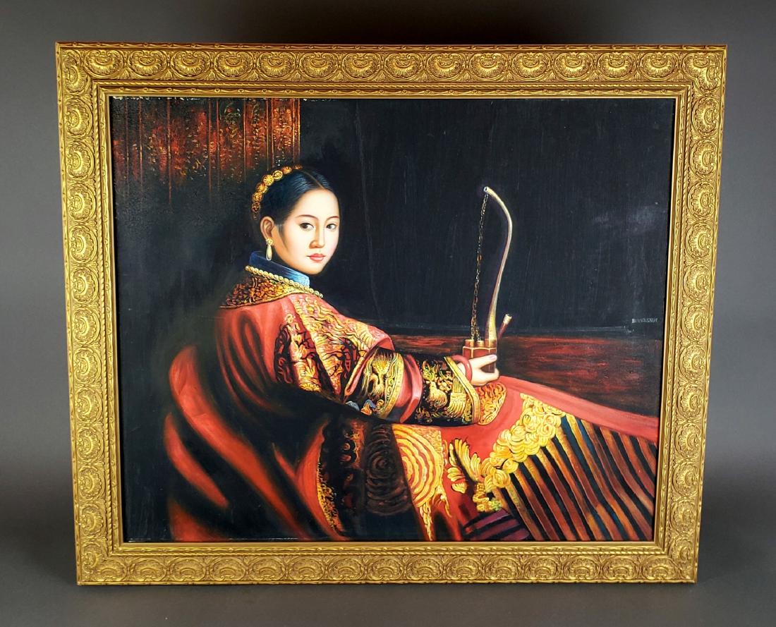 Large Framed Chinese Painting of Woman (1 of 4)