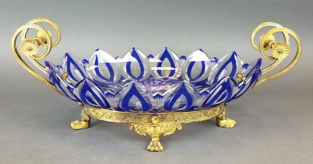 19th C. French Baccarat Crystal and Bronze Centerpiece: 19th C. French Baccarat Crystal and Bronze Centerpiece. Measures H: 6 1/4" W: 16 3/4"