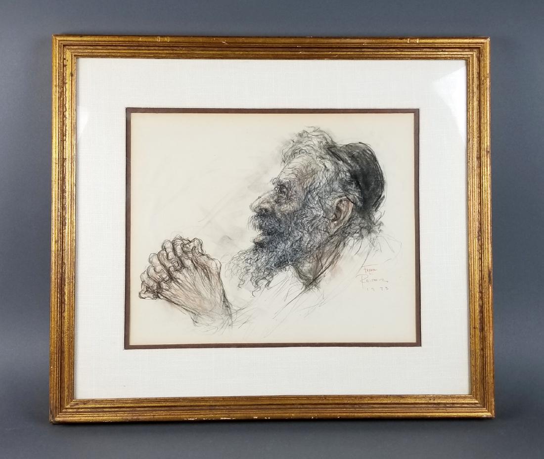 20th C. Framed Pemcilwork on Paper of Rabbi, Signed & (1 of 4)