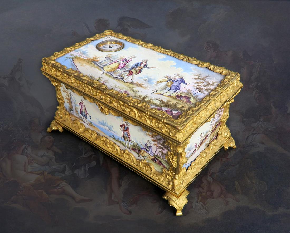 Mid 19th C. Viennese Enamel Gilded Ormolu Casket w/ (1 of 8)
