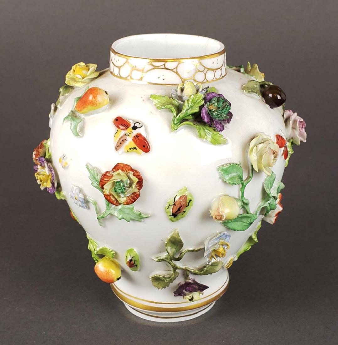 German Porcelain Flower Encrusted Vase