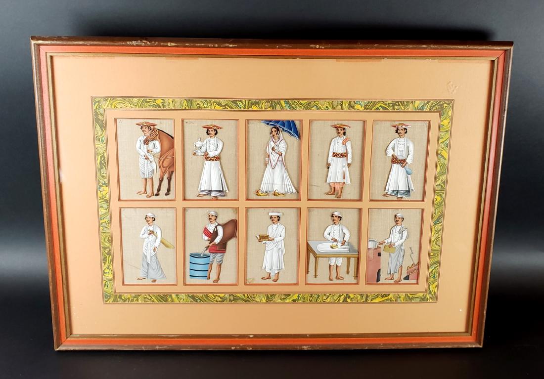 Framed 10 Handpainted 19th C. Indian Paintings on Glass (1 of 5)