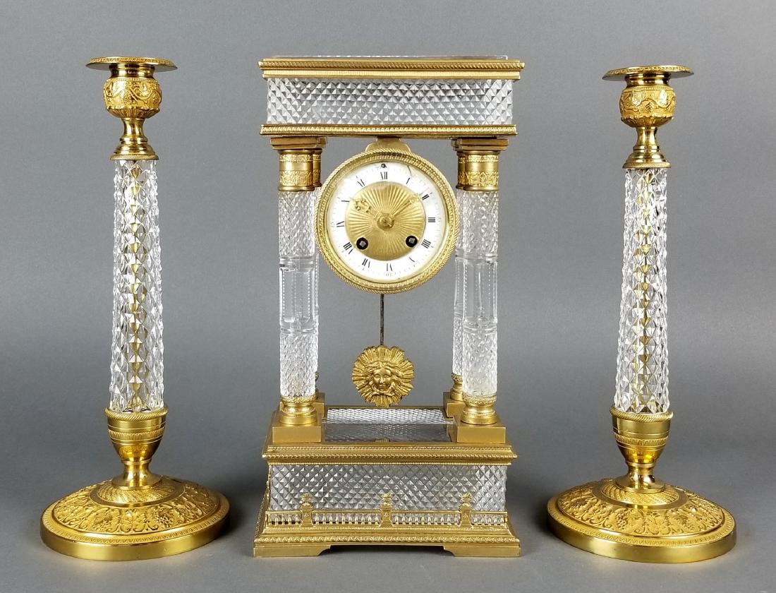 19th C. Bronze and Baccarat Crystal Clockset (1 of 7)