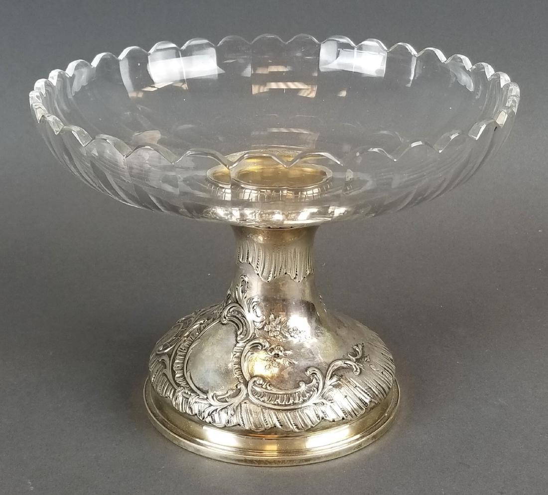 French Silver and Baccarat Crystal Tazza: French Silver and Baccarat Crystal Tazza. Measures H: 6 1/2" W: 8 1/2"