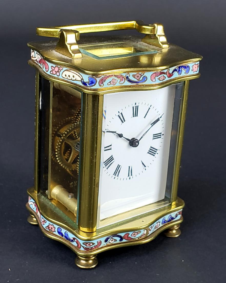 19th C. French Champleve Enamel & Brass Carriage Clock (1 of 4)