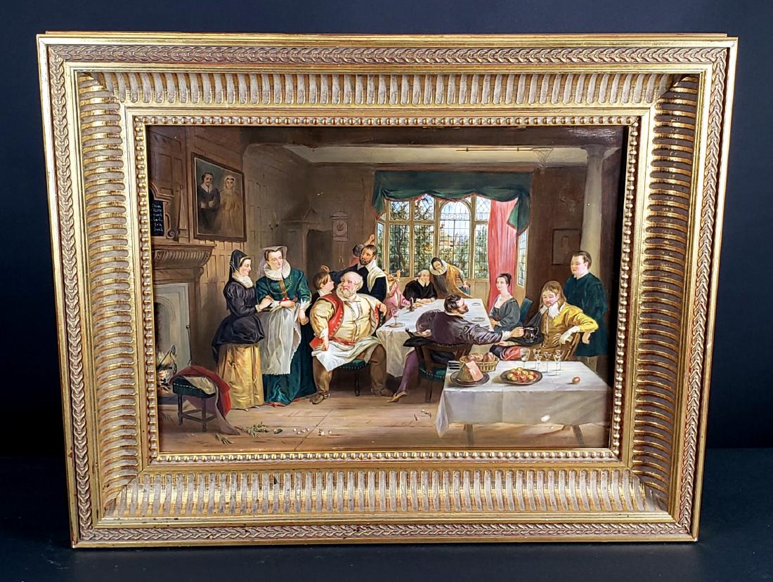 George Gray Signed English Plaque "Tavern Scene", Circa: George Gray Signed English Plaque "Tavern Scene", Circa 1861. The frame measures 24 3/4" x 20" and the plaque measures 13" x 18"