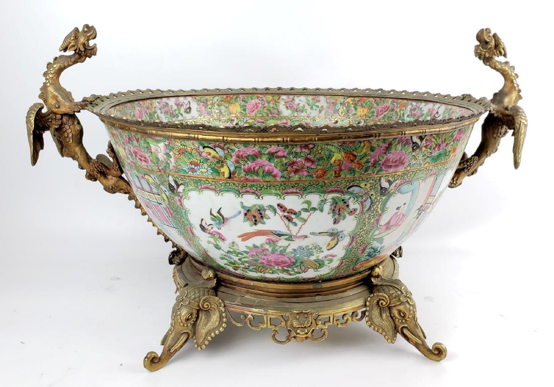 Large Chinese Porcelain & Bronze Bowl Centerpiece (1 of 6)