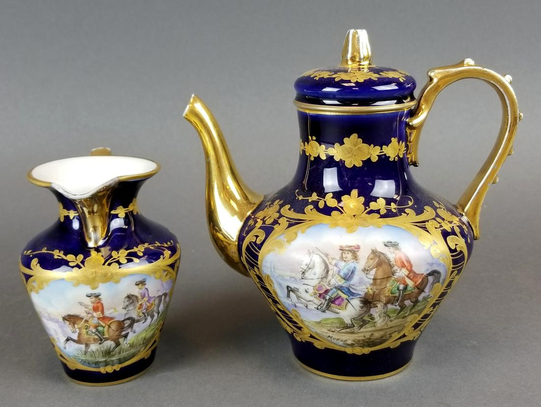 Set of 2 Sevres Porcelain Teapot & Creamer (1 of 6)