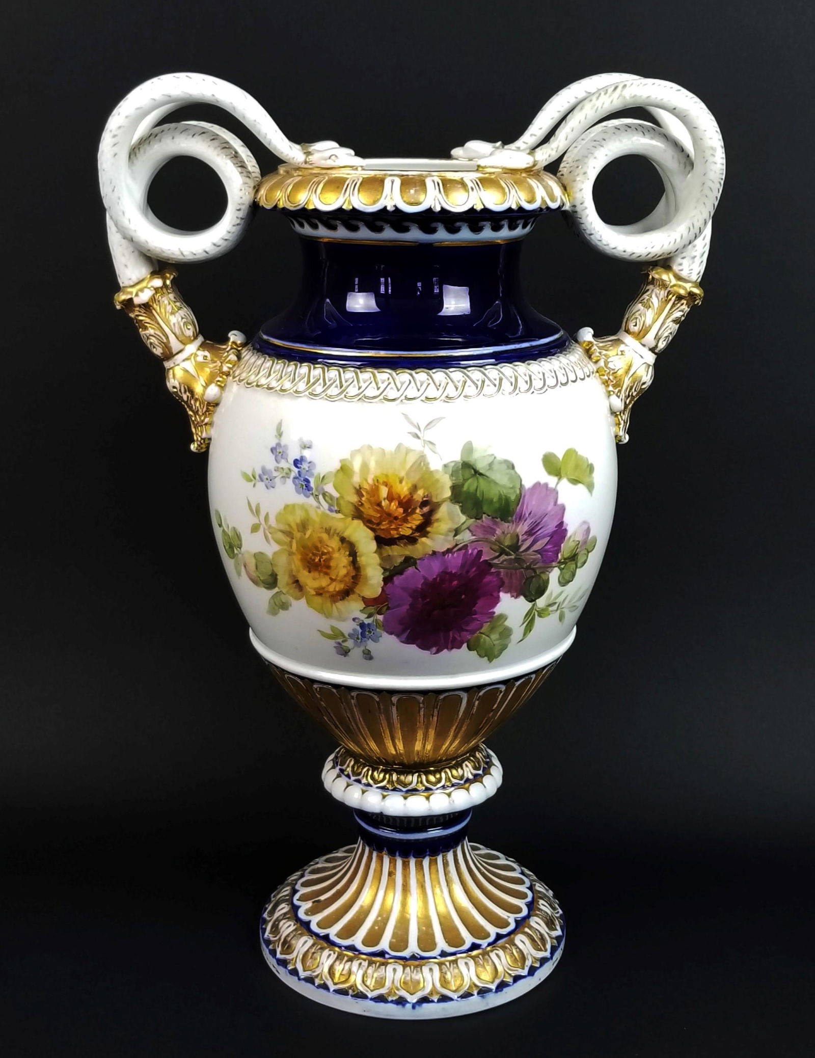 19th C. Meissen Cobalt Large Snake Handled Vase (1 of 8)