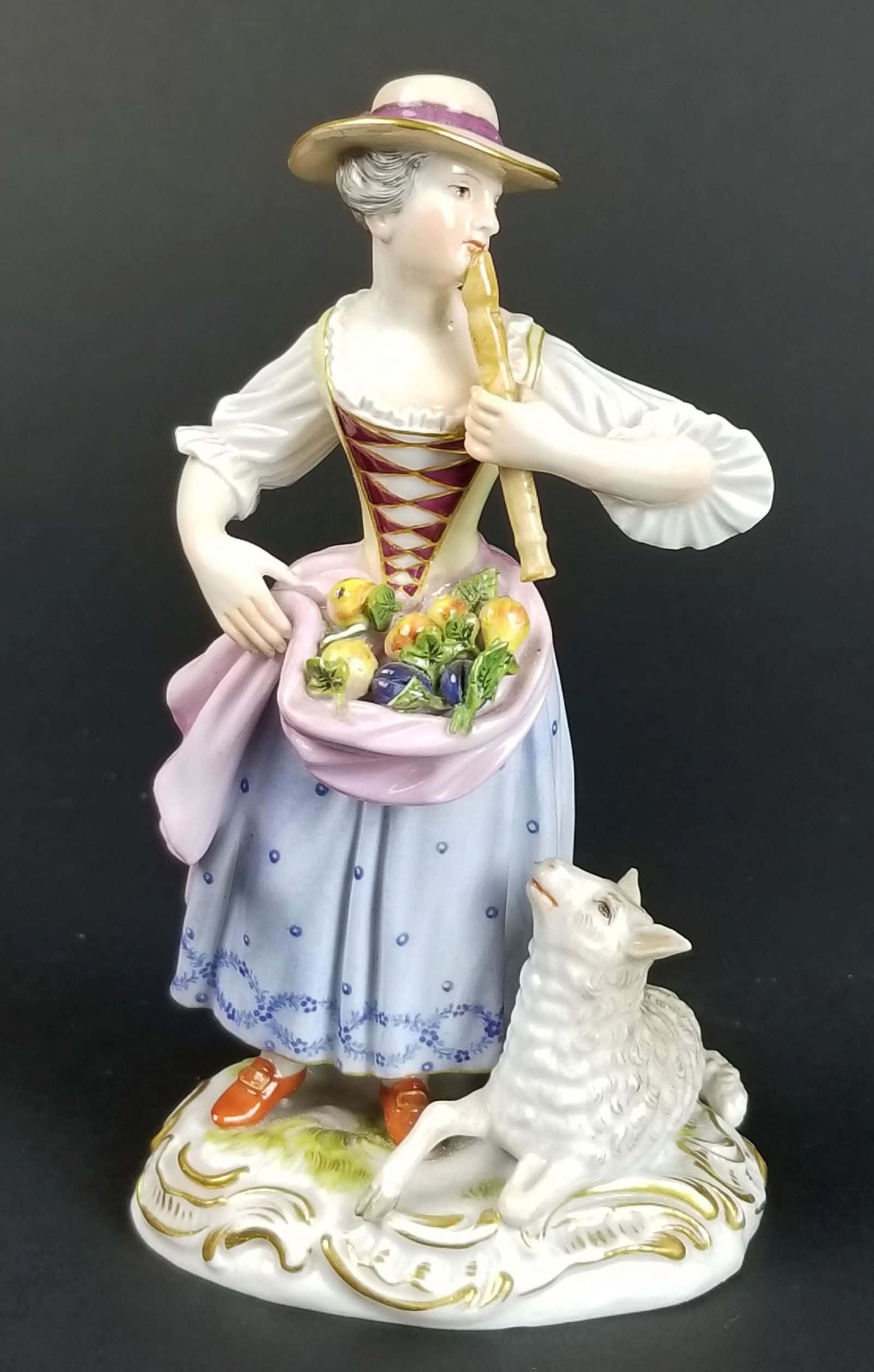 19th C. Meissen Figural Group of Woman w/ Sheep (1 of 7)