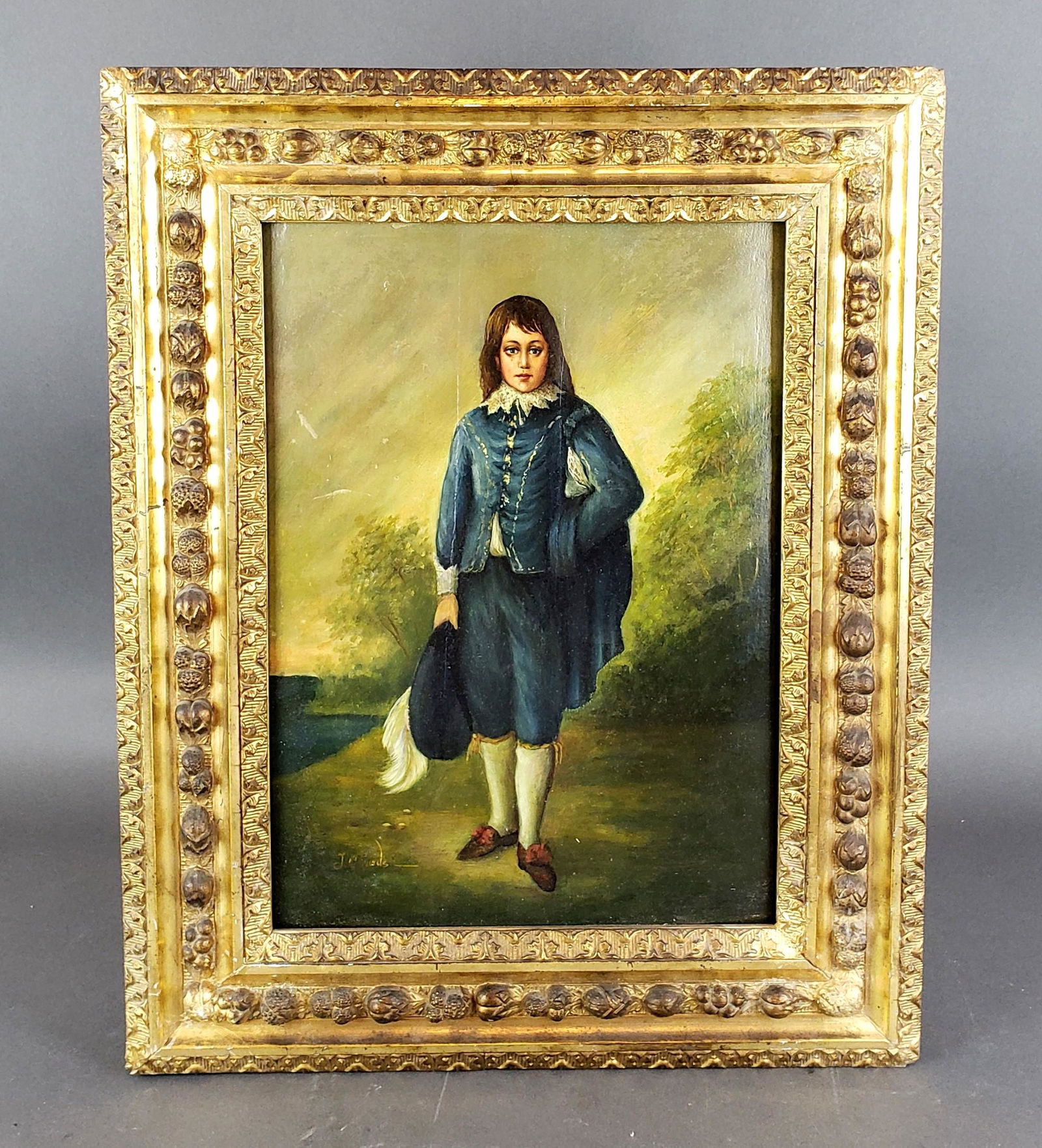 Framed Oil on Board of Blue Boy Signed (1 of 3)