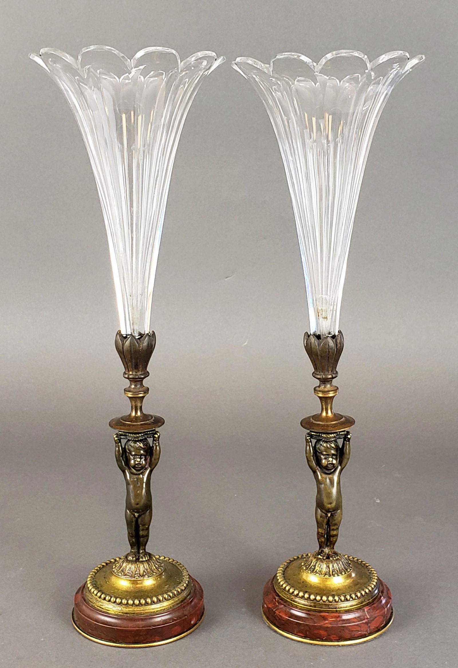 Pair of Bronze & Rouge Marble Baccarat Crystal Figural (1 of 4)
