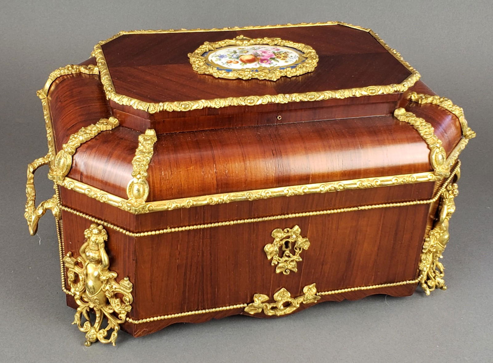 19th C. Napoleon III Tulip-Wood Bronze Sevres Large Box (1 of 4)
