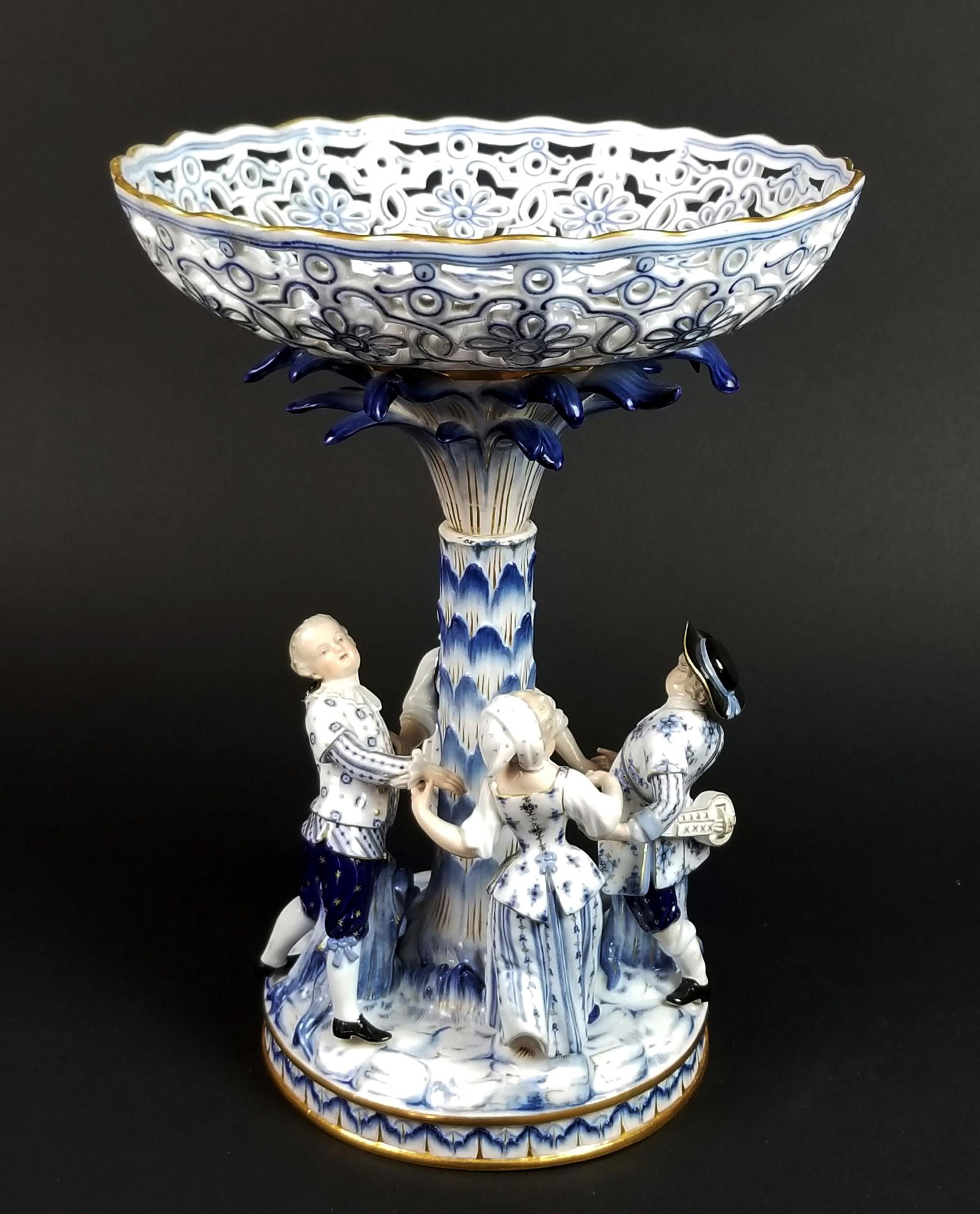 19th C. Meissen Blue Onion Figural Centerpiece with 3 (1 of 10)