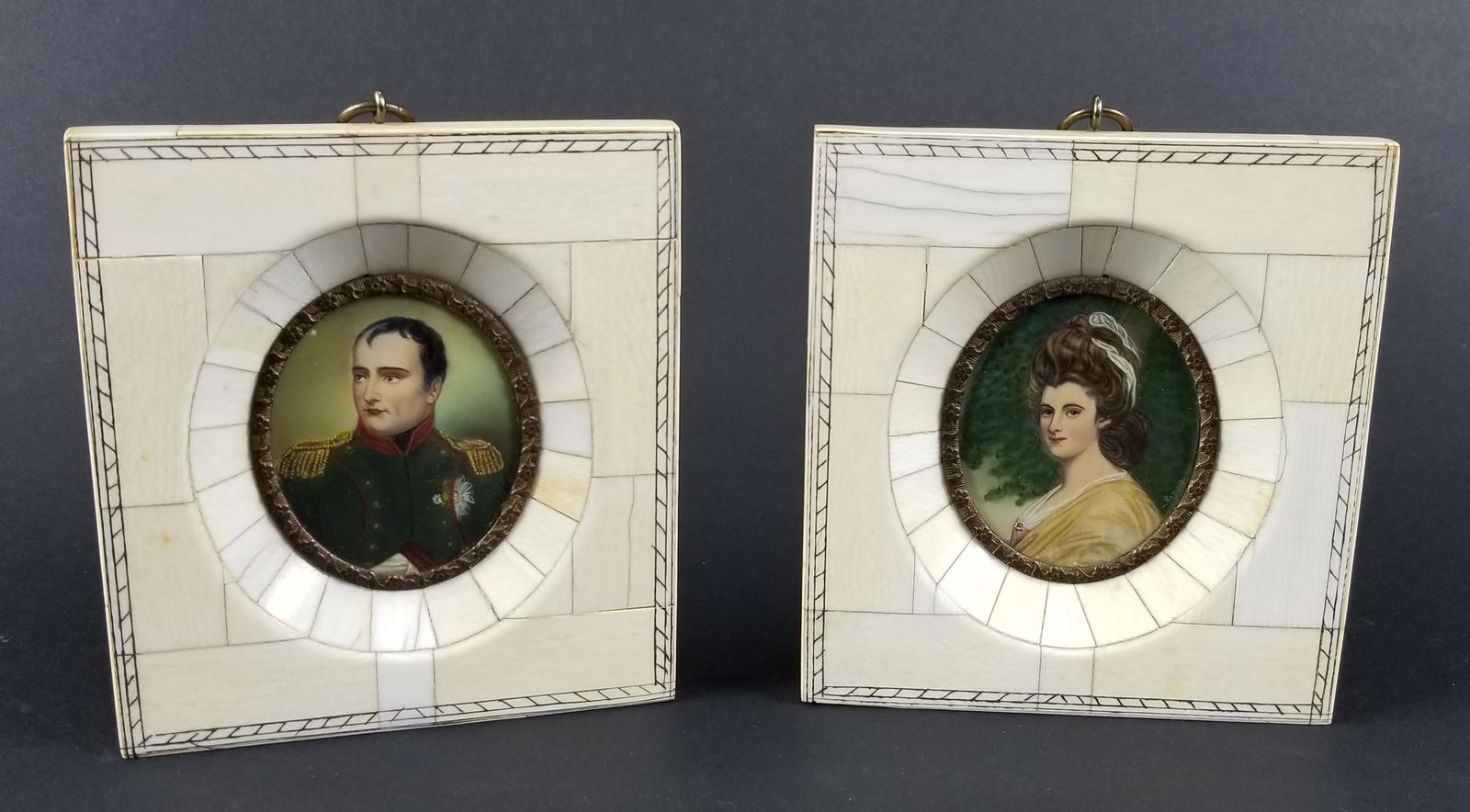 Pair of Late 19th C. Miniature Portraits in Frames, One (1 of 5)