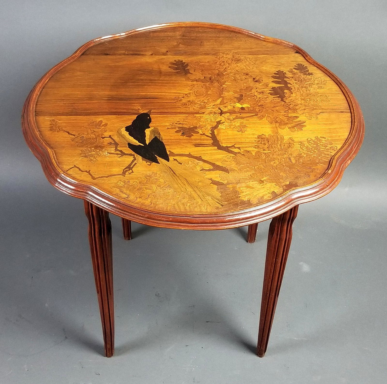Galle French Inlaid Wooden End Table, Signed (1 of 5)