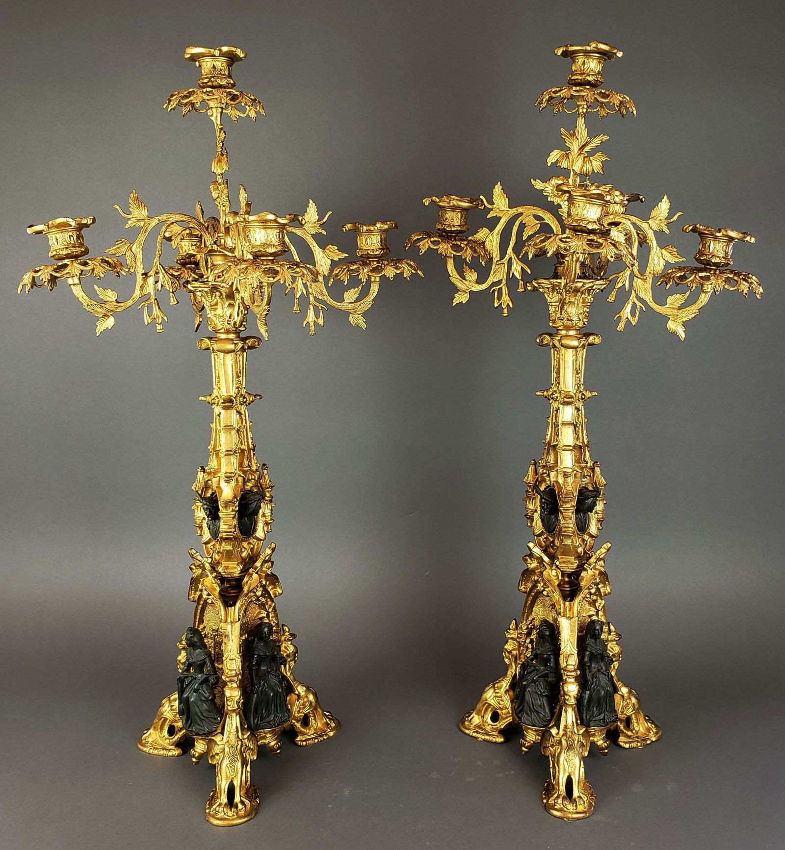 Pair of 19th C. French Gilt & Patinated Bronze Figural (1 of 4)