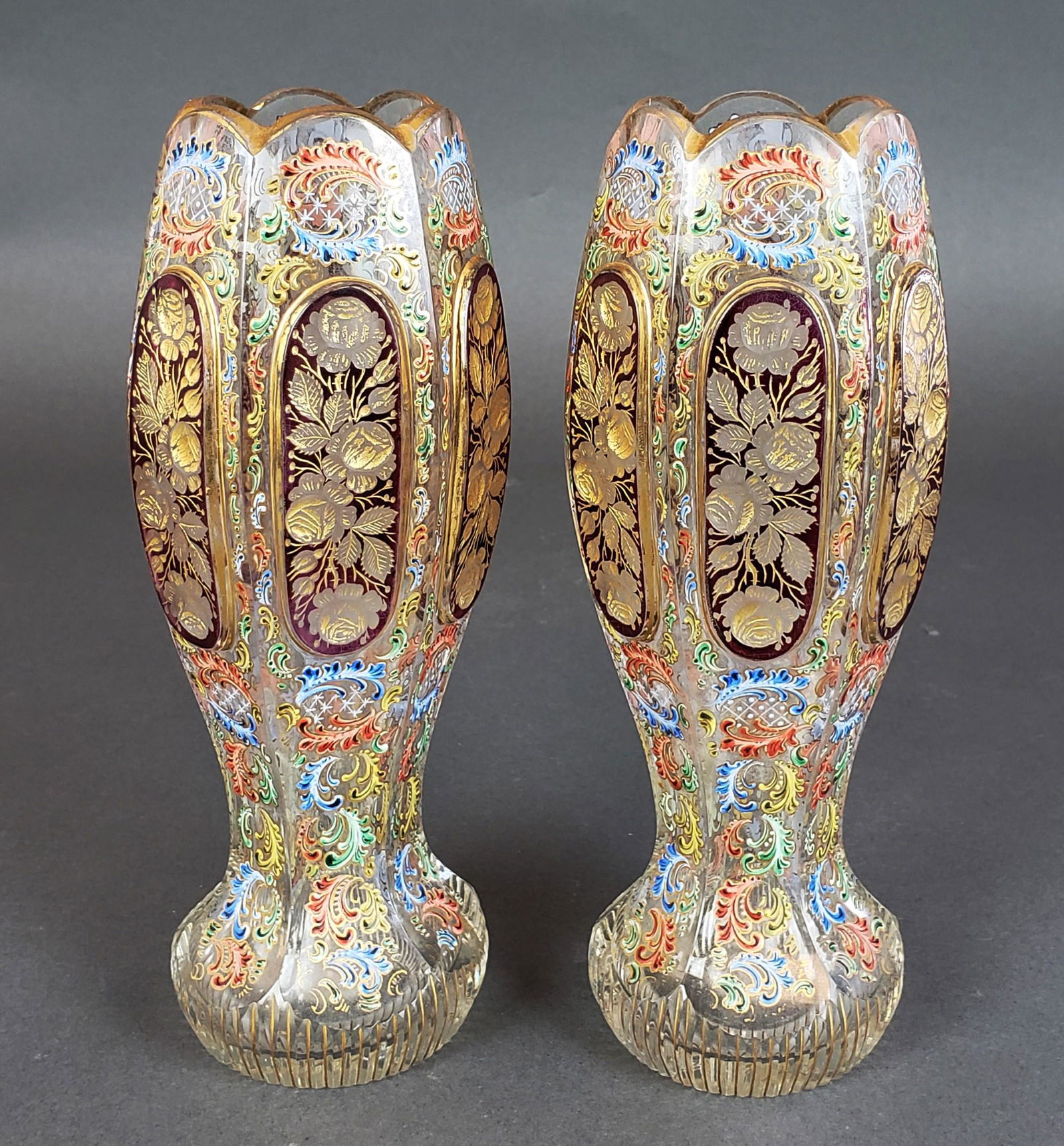 Pair of Moser Enamelled Vases (1 of 3)