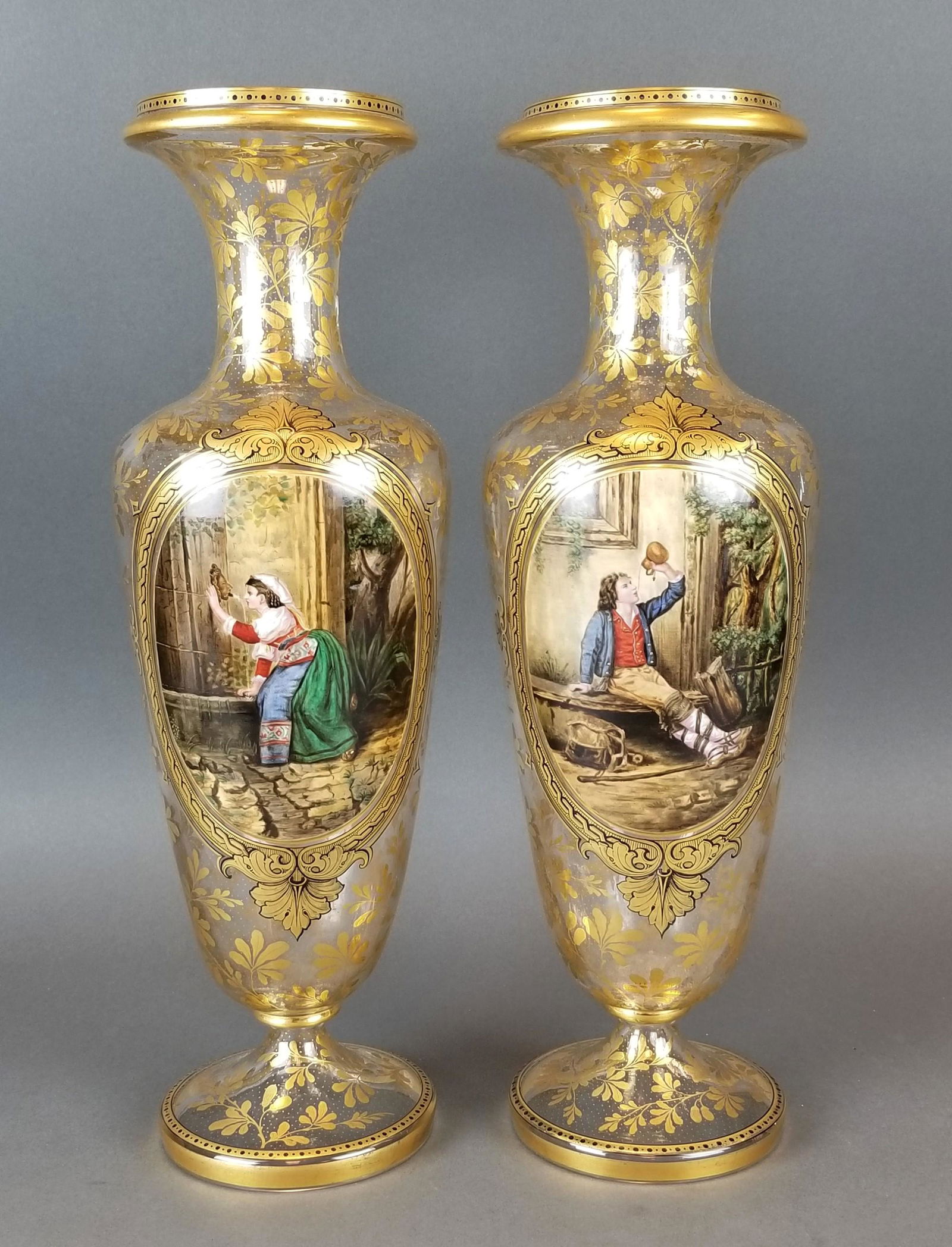 19th C. Pair of Large Moser Vases (1 of 7)