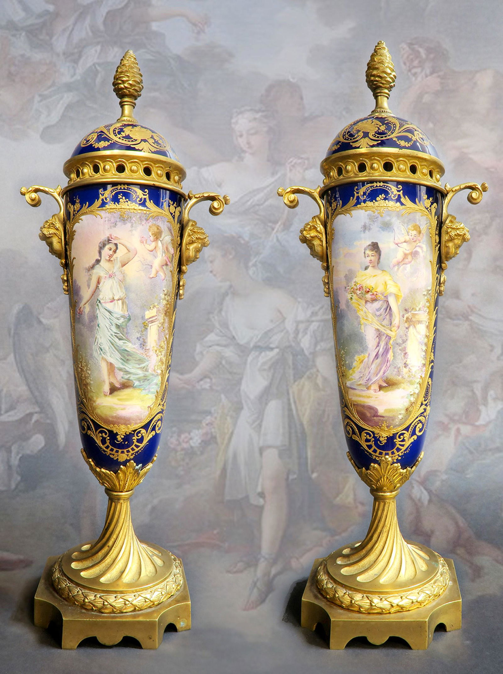 19th C. Large Pair of French Bronze & Sevres Porcelain (1 of 1)