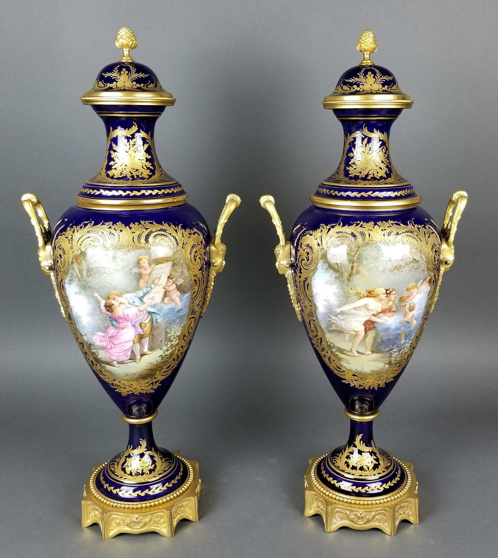 Pair of 19th C. Sevres Bronze and Porcelain Vases (1 of 10)