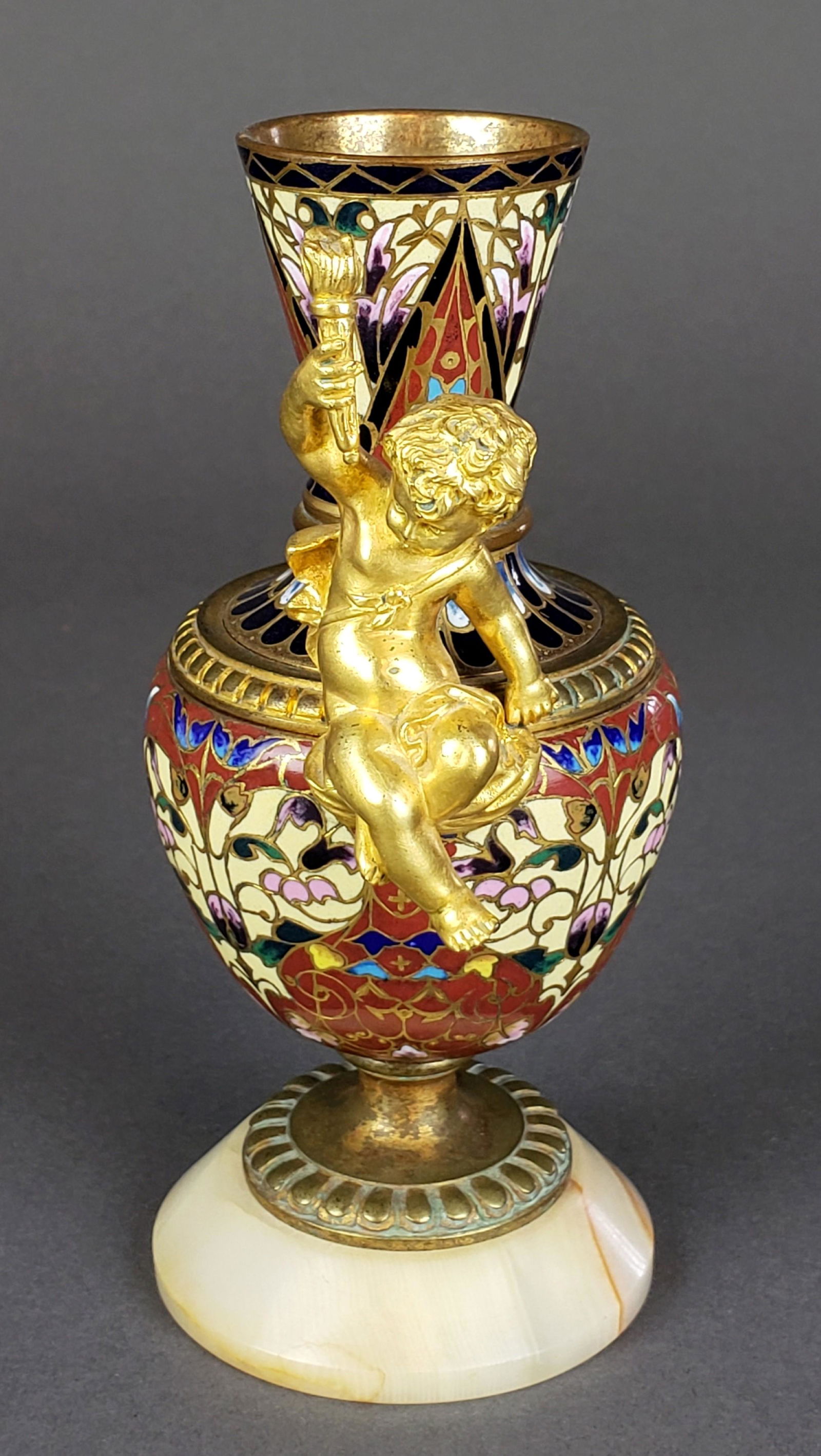 French Champleve Enamel & Bronze Figural Vase (1 of 5)