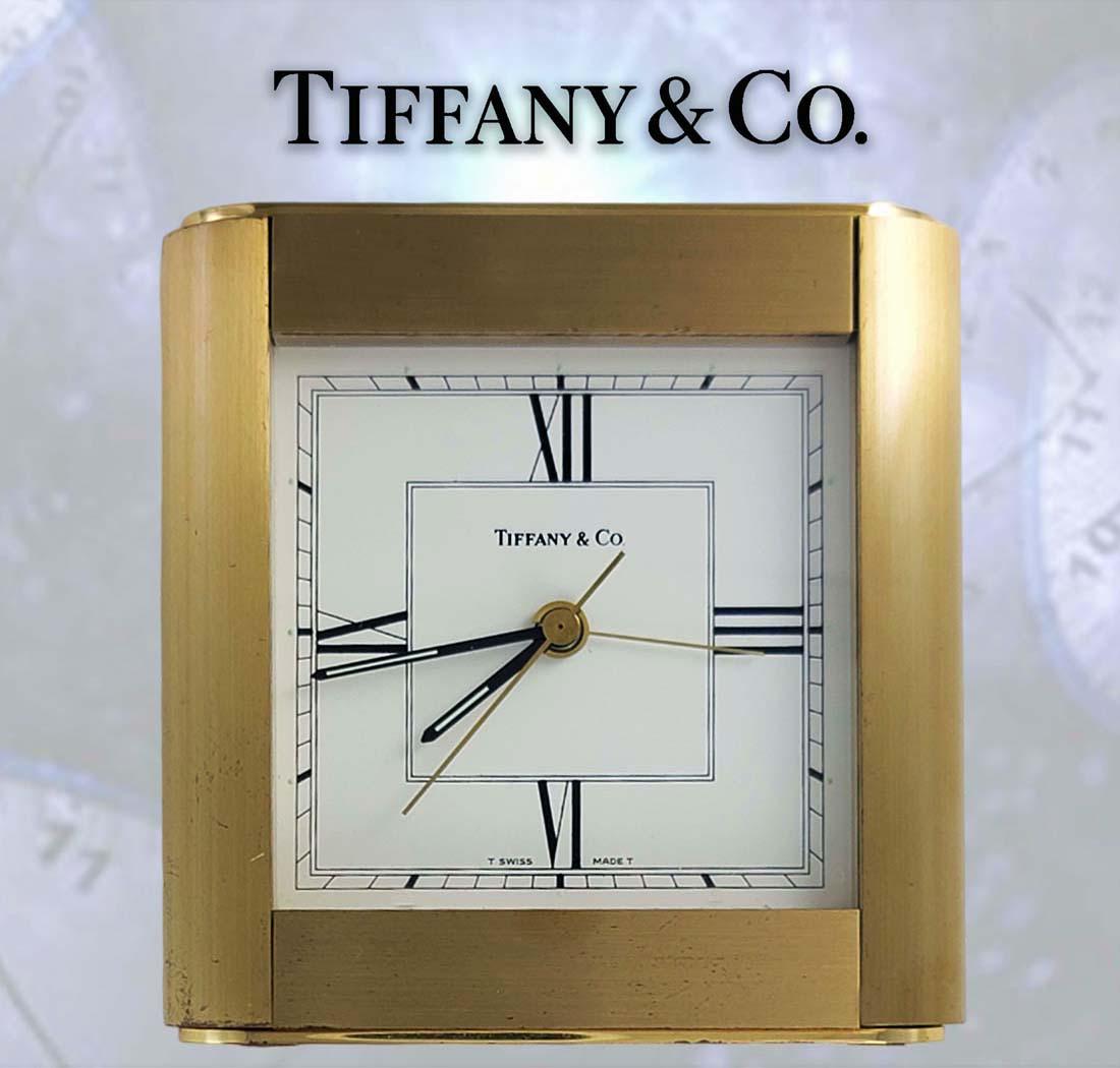 Tiffany & Co Heavy Brass Mantel Desk Clock Swiss T Quartz (1 of 6)