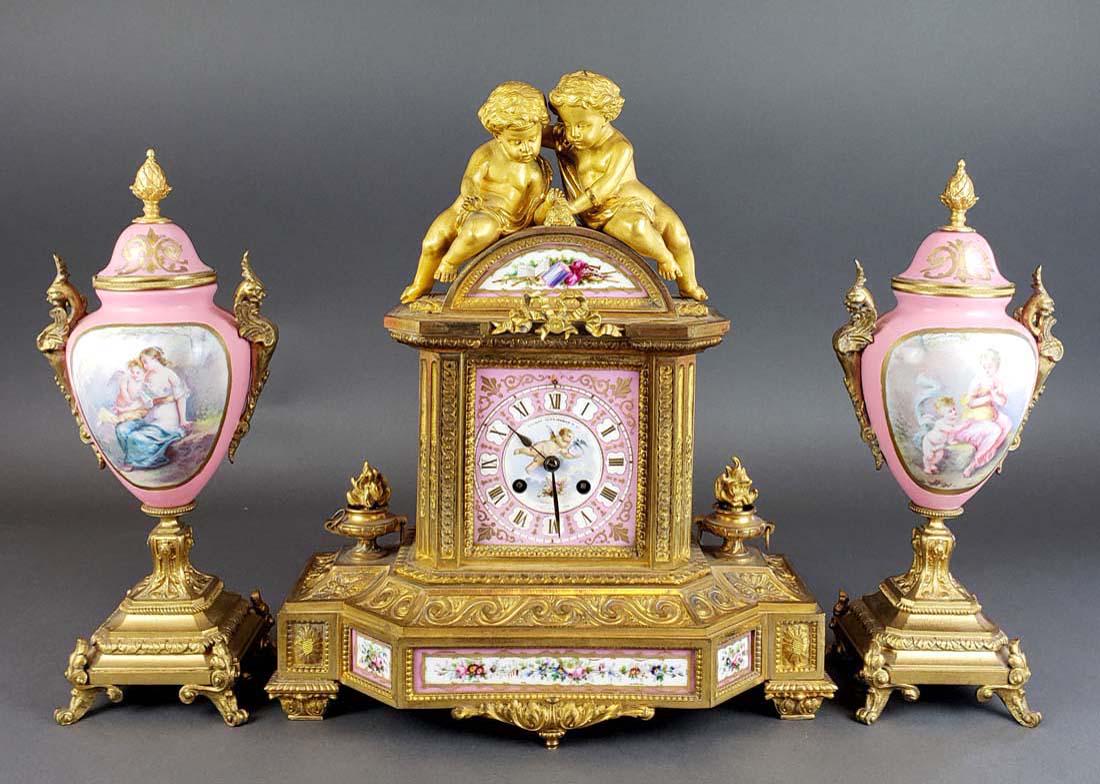 19th C. Sevres Porcelain & Bronze Clockset (1 of 9)