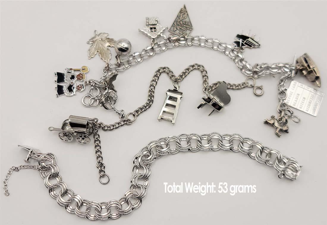Lot Of Sterling Silver (53 grams) Charm And Bracelets Jewelry: Lot Of Sterling Silver (53 grams) Charm And Bracelets Jewelry. Length 7"